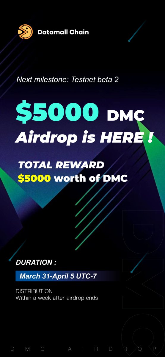 📣Our first #airdrop is here.
Total $5000 worth of $DMC
⏰Time: Mar 31--Apr 5 

✅Follow us, RT&amp;❤️
✅Join discord.gg/dmcofficial
✅Join t.me/DMC_Foundation
✅Install DMC wallet plugin
✅Comment your DMC wallet address &amp; tag 3 frds below
More details👇
medium.com/@dmcfoundation…