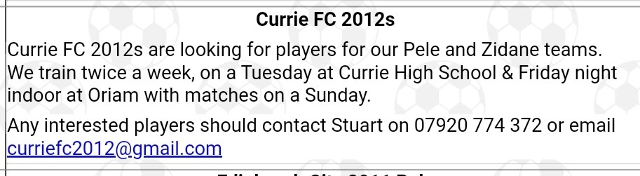 stumil's tweet image. Currie FC 2012s area looking for players for their Pele and Zidane teams #ESSDA #2012 #playerswanted