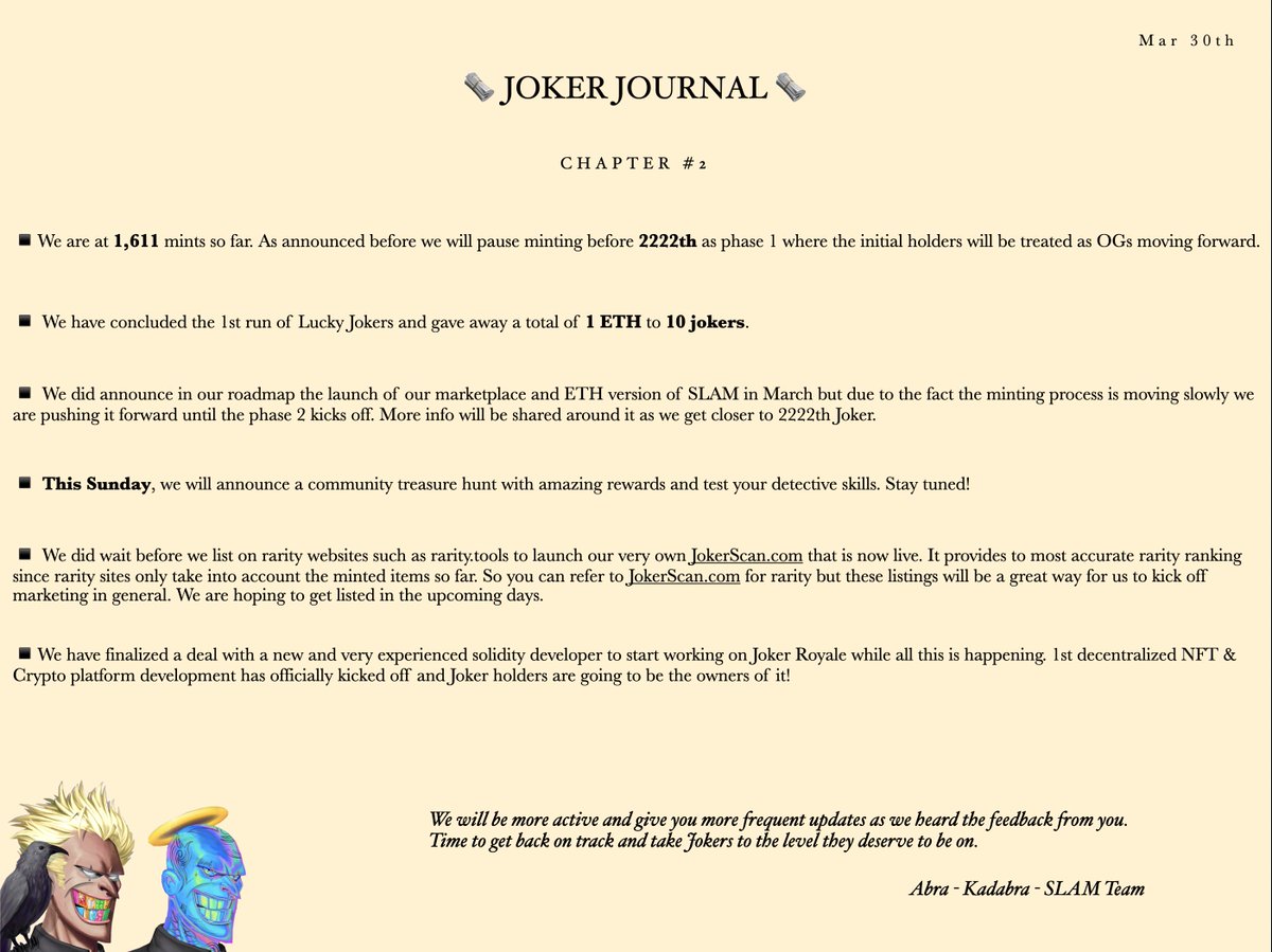 pokerfacesco's tweet photo. Joker Journal - Chapter #2

🗞🃏 https://t.co/pD4WdEd5Qp
