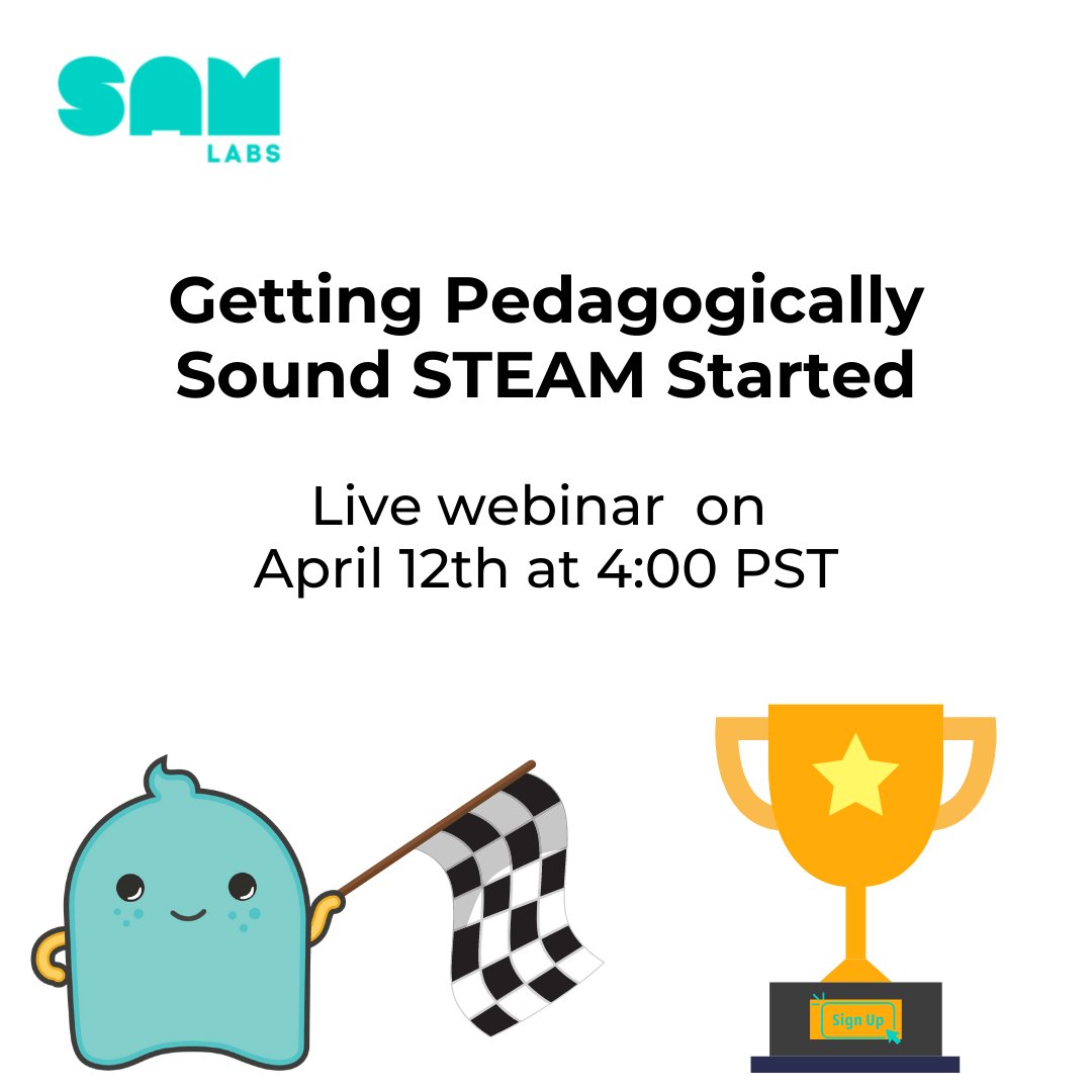 SAMLabs's tweet photo. Join us for our next #webinar with @NickieDoran  &amp; @melton_science , #STEAM educator experts, about everything you need to know to get STEAM started in your classroom or school. Sign up today! 

https://t.co/iWLilkjlkP

#STEM #Innovation #edutwitter #STEMEducation #Makers #coding https://t.co/BPRHUN3KST