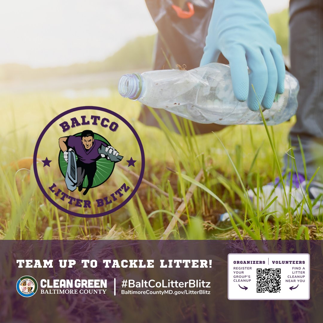 BaltCoGov's tweet photo. It's not too late to sign your crew up for cleanup during Litter Blitz 2022!

From sewing clubs to scout troops, this is a great way to switch up your normal activities and show your community some love.

Learn more at https://t.co/FyKSg9z4nV

#BaltCoLitterBlitz #CleanGreenBaltCo https://t.co/qw9nFiTIGf