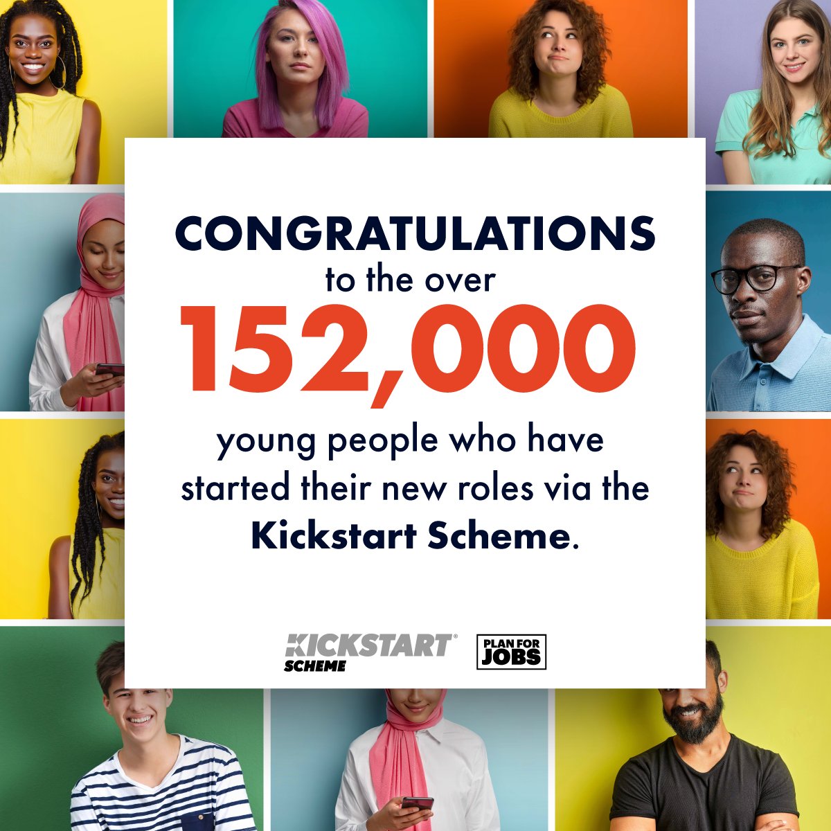 DWPgovuk's tweet photo. Congratulations to the 152,000+ young people who have started in a Kickstart job since the #Kickstart Scheme began in Sep 2020

Each one a new opportunity for people to gain the vital skills they need to become the workforce of the future

#PlanForJobs https://t.co/vxKSELFCy6