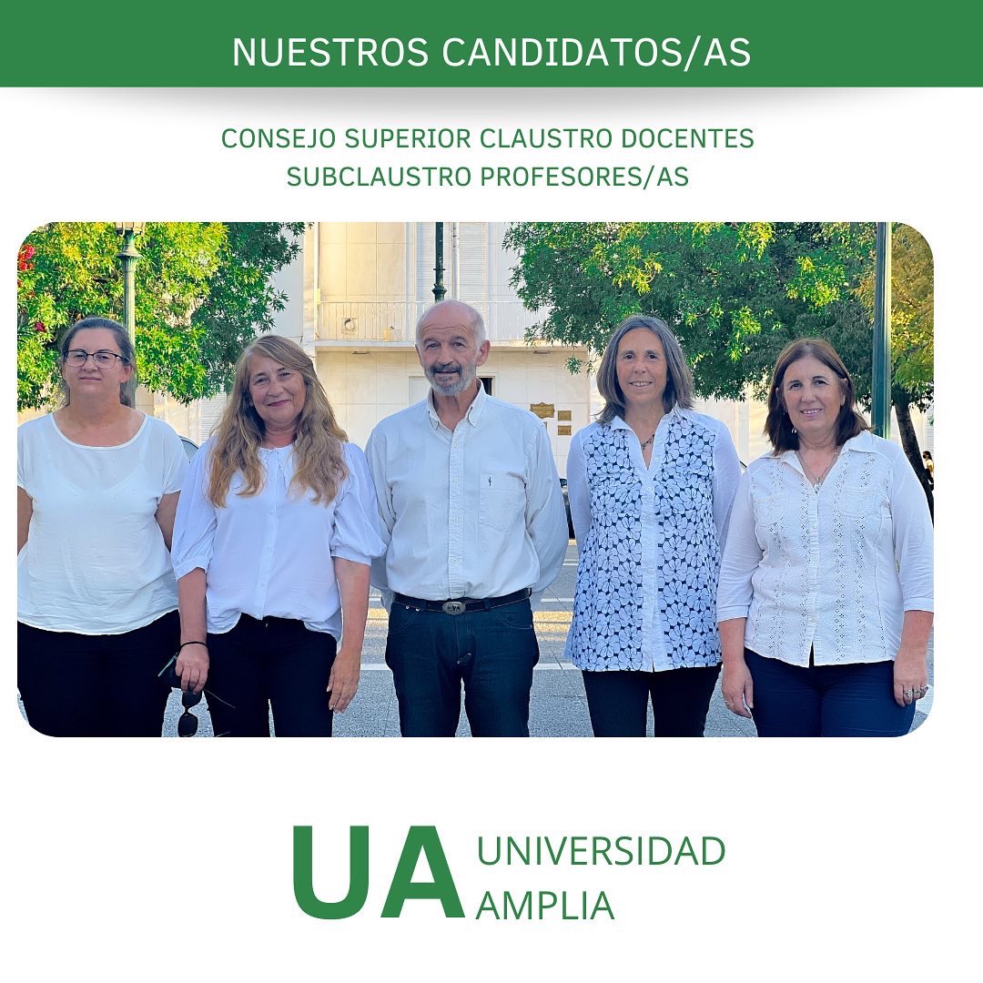 UA_UNLPam's tweet photo. NUESTROS CANDIDATOS/AS AL CONSEJO SUPERIOR! Elecciones UNLPam 2022 🗳 
Claustro Docentes. Subclaustro Profesores/as. https://t.co/Smzsar2S3Z