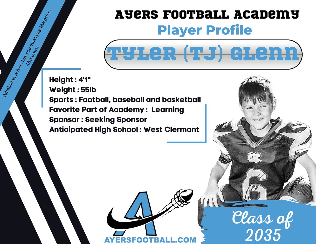 AyersFootball's tweet photo. Class of 2035 #playerprofile #athletes #ayersfootball #academy #agility #training #speedtraining https://t.co/YslvWkExie