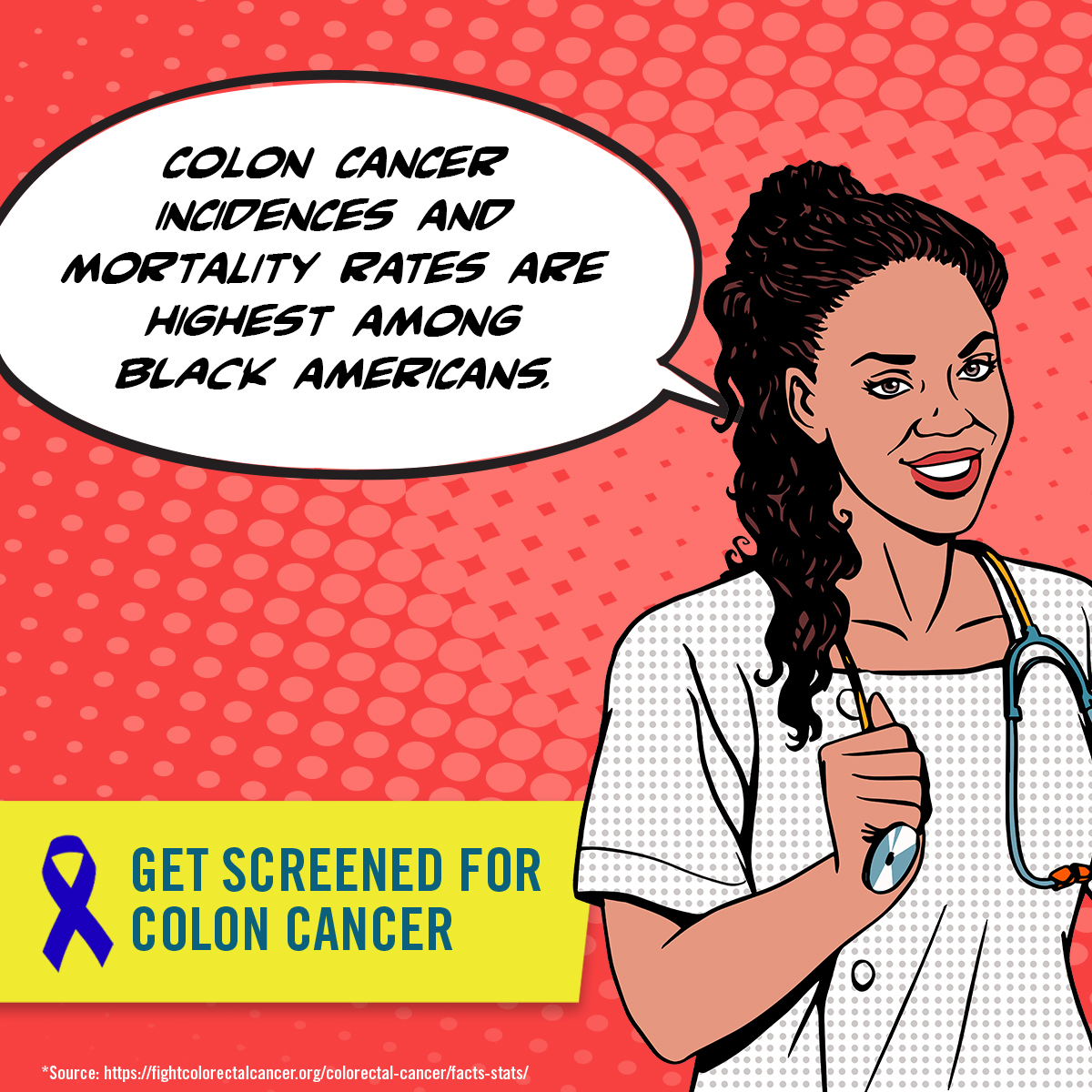 Did you know Black Americans are 20% more likely to get #ColorectalCancer and are 40% more likely to die from it?
Getting regular screenings starting at age 45 is the key to preventing and finding it early.

ow.ly/a6vv50ImEsM

#ColonCancer #ColorectalAwarenessMonth