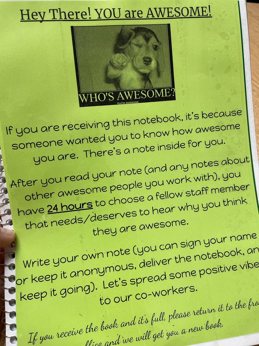 Tracee_Gonzales's tweet photo. Today, we started a notebook to pass around the school lifting up praises and sharing the good with all staff!! @JeffersonAveES https://t.co/h2qpfI8JPg