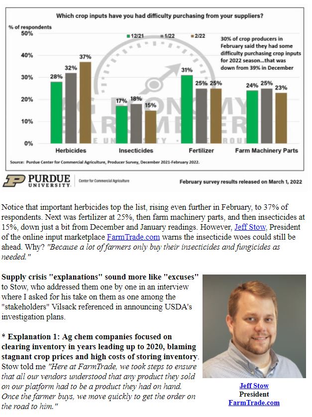 AgEXEC's tweet photo. Here's What Online Crop Input Marketplace https://t.co/8DiphsUrQr (@FarmTrade) CEO Jeff Stow Recommends Doing to Curb the Supply Crisis. https://t.co/Y06a45giTO #agchem #shortages #cropcare #inventory #supplychainmanagement #plant22 #agtech #precisionag #AgTwitter from @Dan_PFP https://t.co/so5rW35dMn