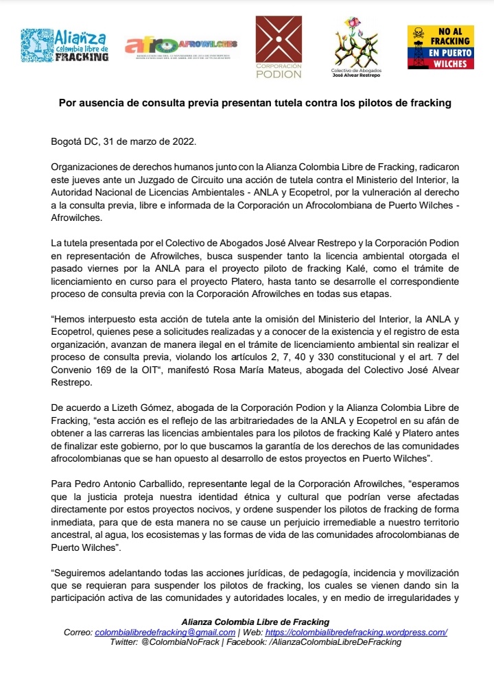 ComiteSanturban's tweet photo. #Atención: Por carencia de consulta previa presentan tutela contra los pilotos de Fracking.

#ElFrackingNoVa https://t.co/gP4EexLCU5