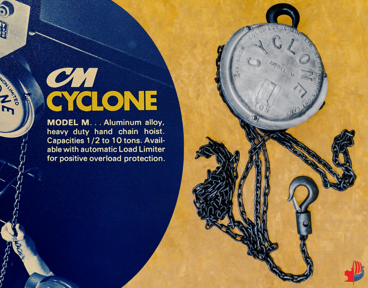 Kristian_Ltd's tweet photo. Happy #ThrowbackThursday! In true throwback fashion, check out this 1 Ton Columbus McKinnon Cyclone M #handchainhoist, side by side with its promotional ad copy we received all the way back in 1971! Can you say vintage!? #CMCO #wheresyourCM https://t.co/0y3aZapv1y