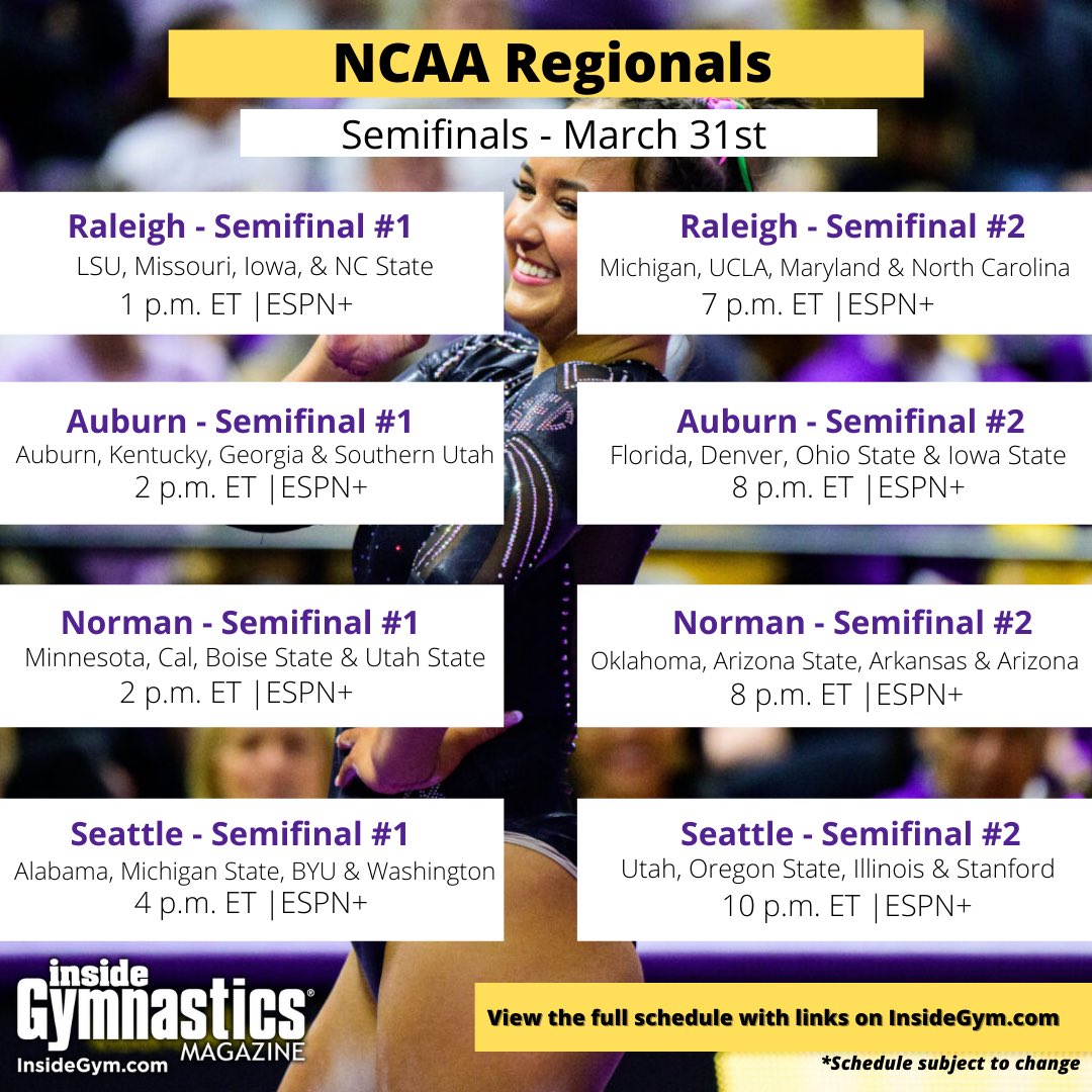 InsideGym's tweet photo. Here is the schedule for today! How many screens can you watch at one time? 🤔😅 Links can be found here: https://t.co/6FhR7Pnf4k

📸 LSU Gymnastics https://t.co/iRR7MxqlAE