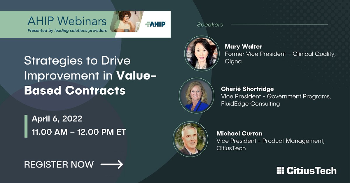 CitiusTech's tweet photo. Join the @AHIPCoverage webinar as industry experts share valuable insights & their experiences on Strategies to Drive Improvement in #ValueBasedContracts. Learn how to transform your VBC game!!
Register Now: https://t.co/sbWLTzt9z1 https://t.co/4GVHLbUhxT