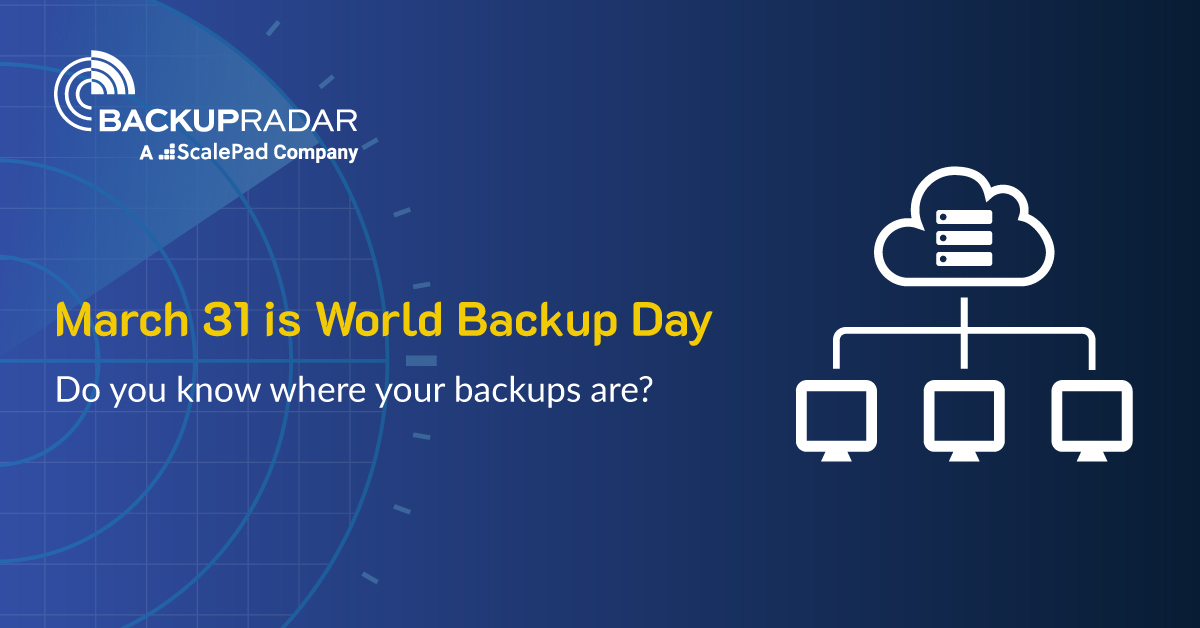backupradar's tweet photo. Today is #WorldBackupDay! This is a great reminder that while backups are essential to your #MSP, so is reliable backup monitoring. 

Could you be missing critical backup issues? Don't leave it to chance, get a reliable automated second set of eyes. https://t.co/Xd5RAP4TAh https://t.co/XmrtQO9cDi