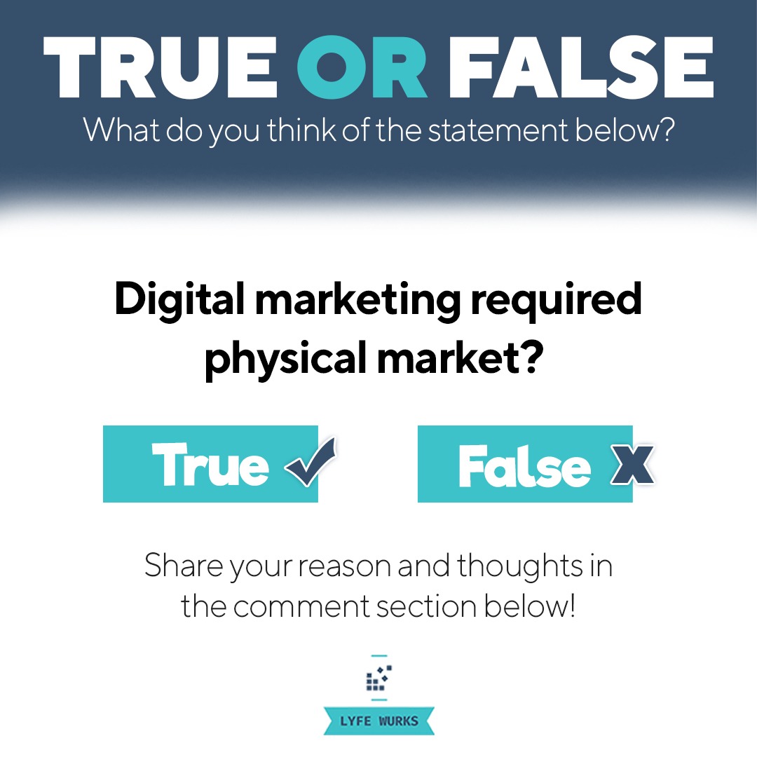 LyfeWurks's tweet photo. False. Digital marketing does not require physical market. Digital marketing helps in improving the brand recall value. 
.
.
𝐋𝐞𝐚𝐫𝐧 𝐌𝐨𝐫𝐞: https://t.co/imNznlhbBV
.
.
#lyfewurks #impactmarketing #digitalmarketing #webdevelopment #businesscoaching https://t.co/1V9Oq9Dhjk