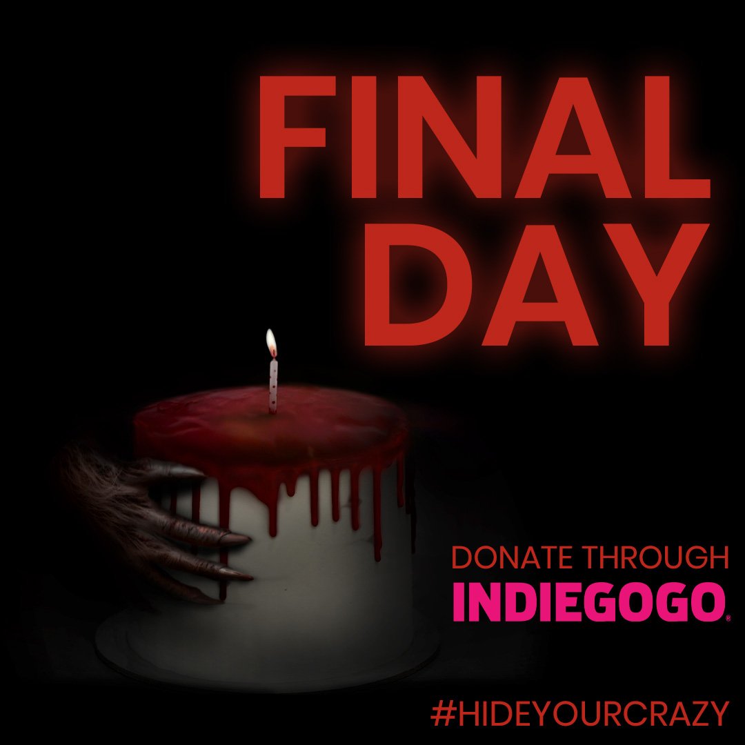 🏁TODAY'S THE DAY we reach our goal and FUND OUR FILM!🎥
If you've been waiting for the right time to give, IT'S NOW! 🖤
👉 LAST DAY TO DONATE to our Indiegogo campaign‼️ bit.ly/3sAPSkE

#hideyourcrazy #horrorfan
#indiehorror