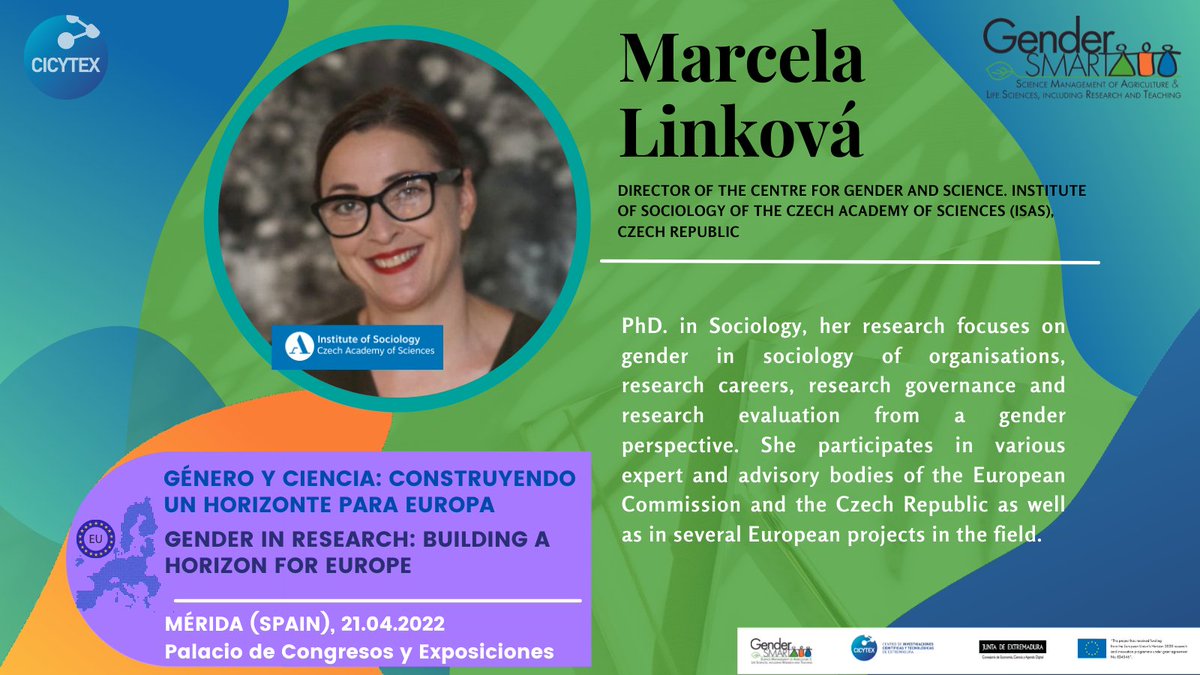 CICYTEX's tweet photo. 👋CICYTEX organice the conference⚧️#GenderInResearch: Building a horizon for Europe🇪🇺 Project @GenderSmart_EU 
🗓️21st April 2022 (online or on-site (Mérida)
📰Link to the news https://t.co/41AMdHq5YO
ℹ️Info and registration https://t.co/A5hnflHlpy
👩‍🦰👨‍🦰Meet our speakers👇
🧵and... https://t.co/kPUij6Brgr