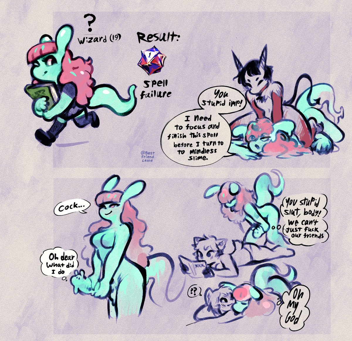 BestFriendLewd's tweet photo. 4th adventure: @chiggedychew's slime girl forgets to unsummon her imp https://t.co/fnblLiJkWB