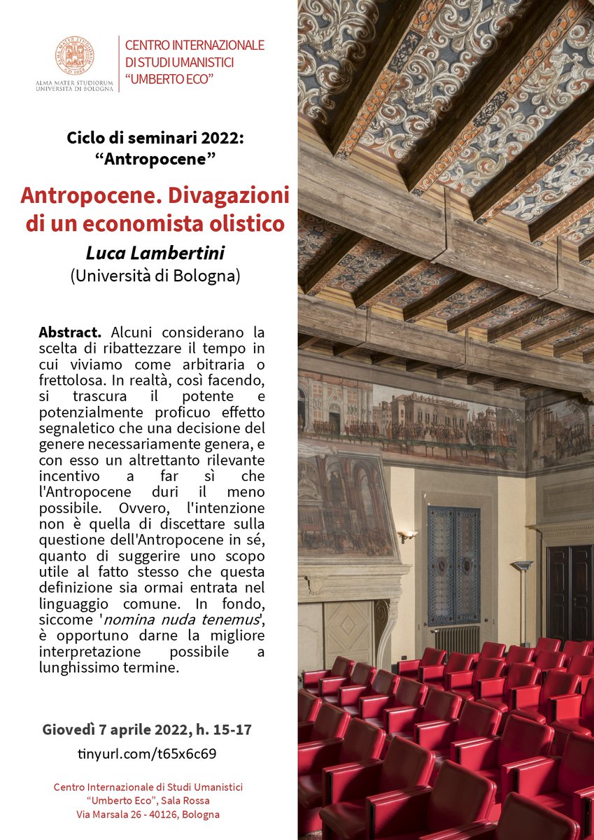 cue_unibo's tweet photo. Nuovo #seminario del CUE. Luca Lambertini #unibo  parla di "Antropocene. Divagazioni di un economista olistico."
Maggiori info https://t.co/ds3h2uRgKA https://t.co/m4N2d4FO4G