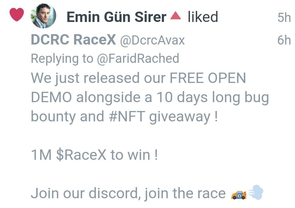 DcrcAvax's tweet photo. 📢Racers !
Seems like @el33th4xor himself likes the idea of open demo and bug bounty ! Have you tried it ?
Professer, we would be honored to host a streaming event of you racing against @kevinsekniqi for the upcoming great premiere of RaceX Web3 integrated !
#looksfast 🏎💨🏁 https://t.co/0KWpiIzTAI