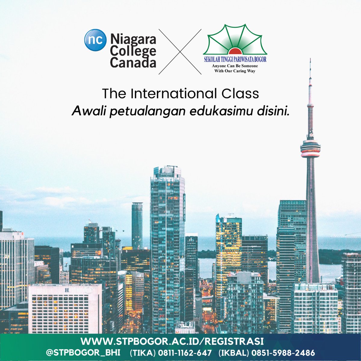 Kuliah di Indonesia dan Canada Dapat 2 Ijazah! 🇨🇦✨

Telah dibuka Kelas International Sekolah Tinggi Pariwisata Bogor Pathway ke Niagara College Canada! Kuliah di lokasi yang paling terkenal menjadi destinasi wisata dunia.