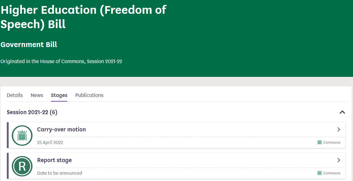 BREAKING: The Higher Education (Freedom of Speech) Bill will be subject to a carry-over motion - timetabled for 25 April (just before prorogation).