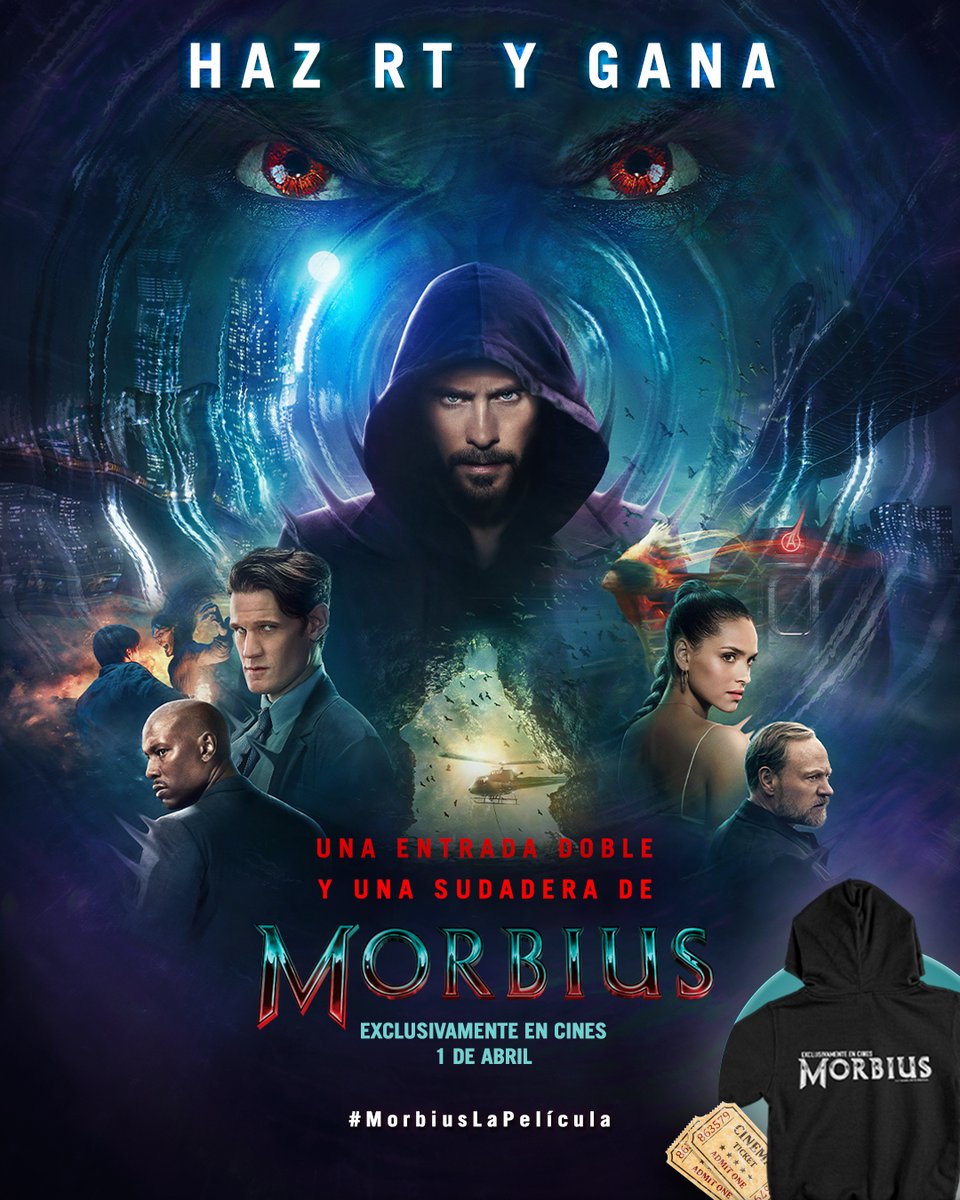sonypictures_es's tweet photo. ¡Conoce a la nueva Leyenda Marvel!
¿Quieres ver #MorbiusLaPelícula protagonizada por Jared Leto? Sorteamos entradas dobles y sudaderas oficiales 🎬
🦇 Haz RT y comenta usando #SorteoSonyPictures
🦇 ¡No olvides seguirnos!
Exclusivamente en cines 1 de abril. https://t.co/CEtRfmdjLE
