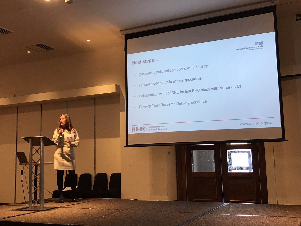 Really impressive presentation from Sr Joanne Howard from @PRCBlackpool -  explaining how she will lead future PRC commercial study as Chief Investigator - this is just fantastic! #NIHRprcs