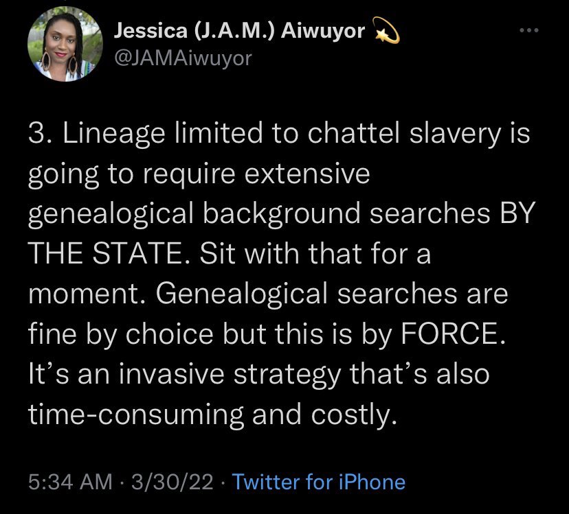 SonMemphis's tweet photo. She's basically saying that it's easier to to identify immigrants than descendants, but won't state the simple truth that excluding VERIFIABLE IMMIGRANTS yields the eligible pool of descendants. Quit playing. https://t.co/JZLB9sG5ik