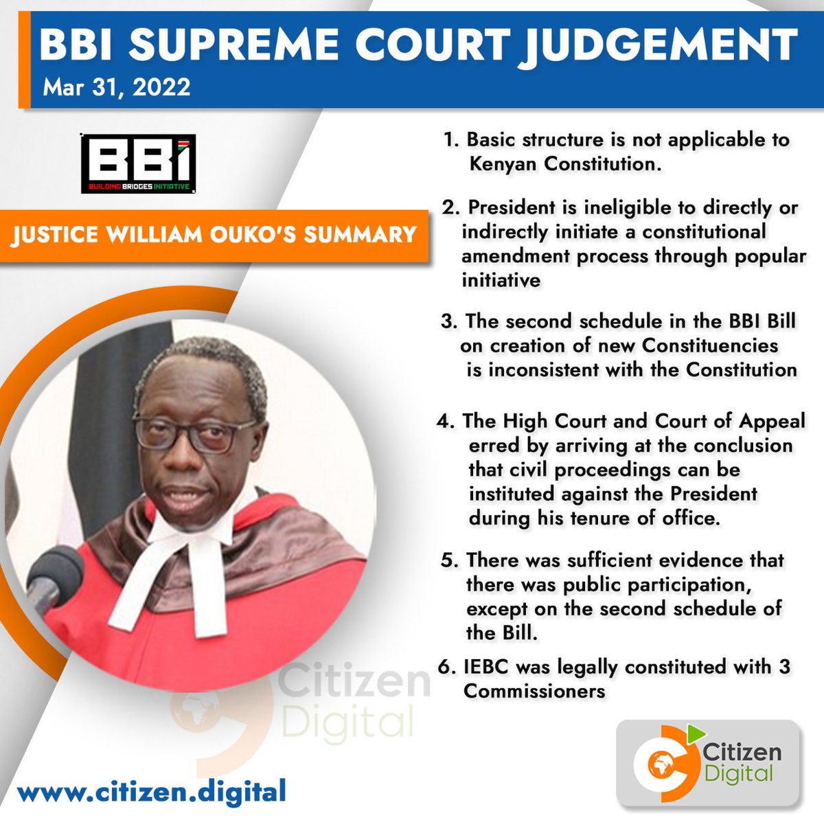 KiberuJimmy's tweet photo. An important Supreme Court ruling on the #BuildingBridgesInitiative (BBI) underway in Kenya.Constitutional amendments look dead!Court's asserting independence as in 2017 when Uhuru's victory was invalidated.The "frivolous"ruling against the amendment akin to Uganda's AgelimitBill https://t.co/Cp5M0V324p