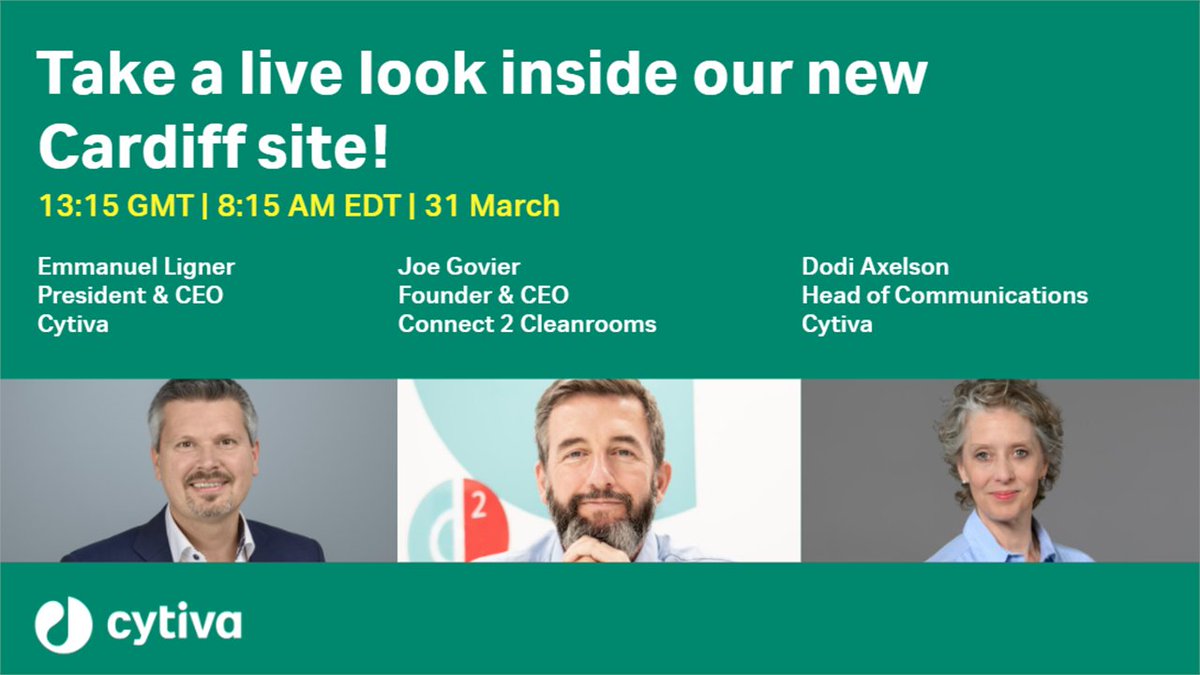 Cytiva's tweet image. There&apos;s still time to join the live panel discussion of our capacity expansion efforts. Don&apos;t miss this opportunity to interact with Emmanuel Ligner, Joe Govier, and other experts in real-time. Register: linkedin.com/video/event/ur…

#singleusetechnology
#biotechnology
#WeAreCytiva