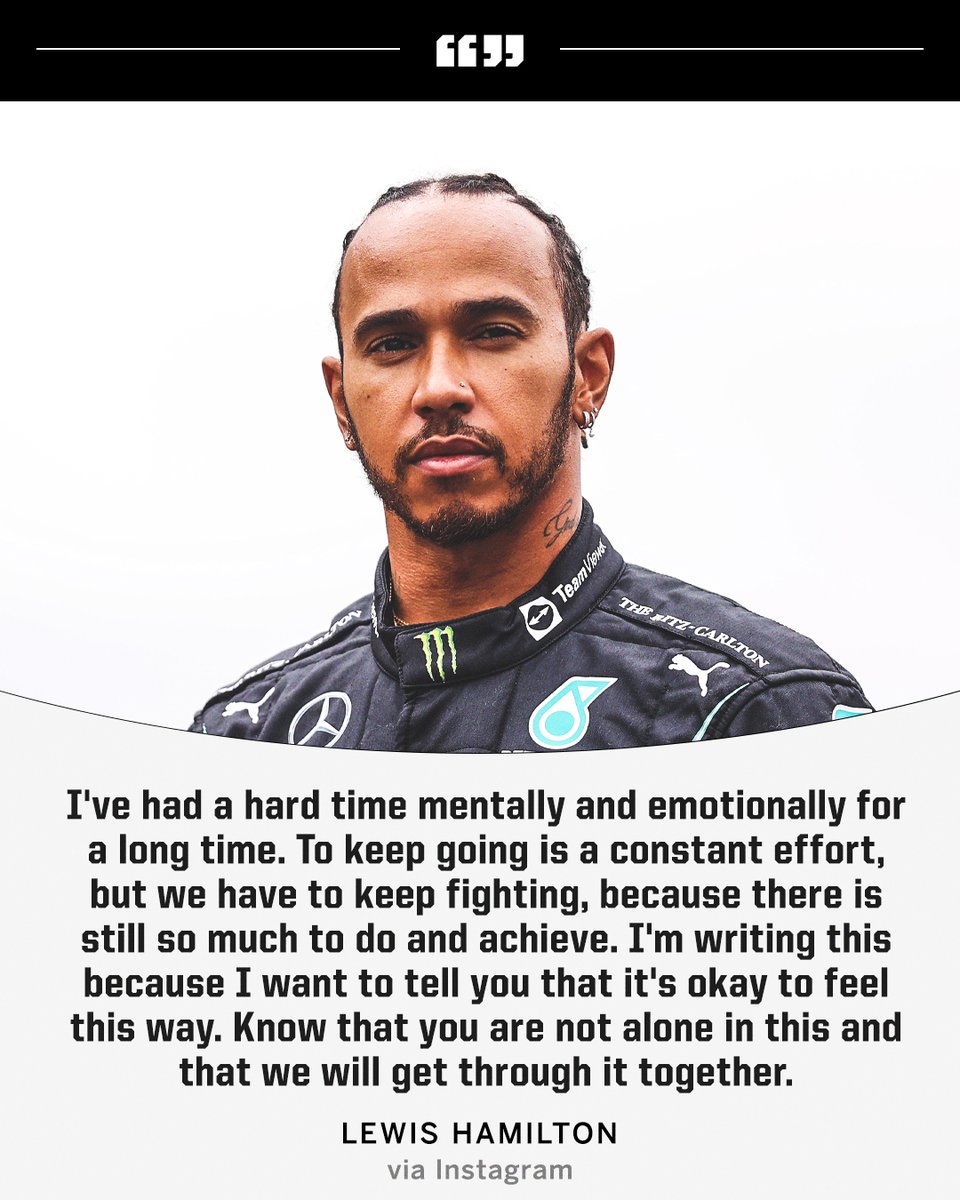 ESPNF1's tweet image. Lewis Hamilton has opened up about his recent emotional and mental struggles.

An incredibly brave and important reminder that nobody needs to be alone in that fight 🙏❤️