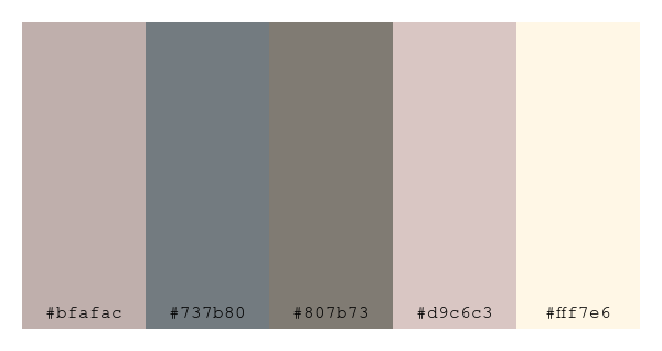 ColPaletteBot's tweet photo. Beep beep, here's a pretty color palette for you!
color-scheme.js parameters used:
- hue: 221
- variation: pale
- colors: #bfafac, #737b80, #807b73, #d9c6c3, #fff7e6
Have a lovely day!
#twitterbot #colorpalette #colors #palette #prettycolors https://t.co/Wr35lBCNO5