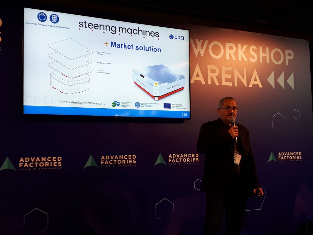 XaFIR_I40's tweet photo. 📢🗣️Carles Domenech, director del @CDEI_UPC, ha presentat avui les solucions de la #spinoff Steering Machines a l'@AdvanFactories.
Veniu a conèixer més detalls a l'estand de XaFIR (G708).
#FEDERrecerca #AF2022 https://t.co/8W5XhvBuPv