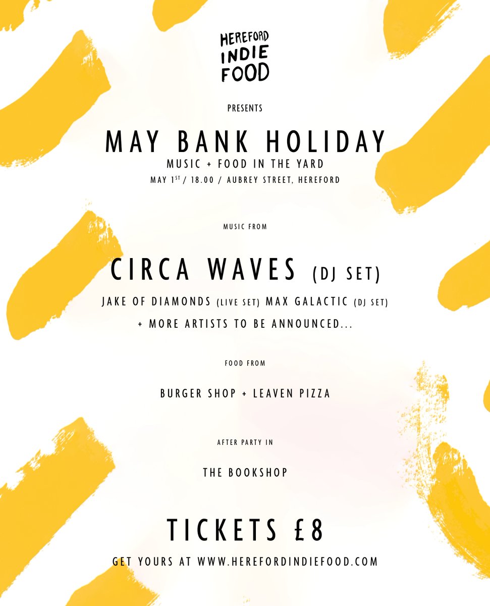 aruleoftum's tweet image. ☀️ Hereford Indie Food presents...⁠
⁠
MAY BANK HOLIDAY!⁠
Music, food, and sun (hopefully) in The Yard on the 1st May '22 from 6 pm.⁠

🎟️ TICKETS + INFO &amp;gt; herefordindiefood.com⁠
⁠
#herefordindiefood⁠
@thebookshophfd⁠
@aruleoftum⁠
@herefordfood