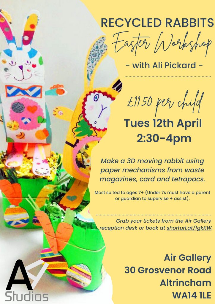 A4ArtistStudios's tweet image. Looking for something to do with the kids over Easter?
Pop on by to A4 Studios in Altrincham for a fabulous fun workshop with Ali Pickard.  Tues 12th April 2.30-4pm
£11.50 

#easterworkshop #easter #activities #altrincham #a4studios  #easteractivity #workshop #kidsworkshop