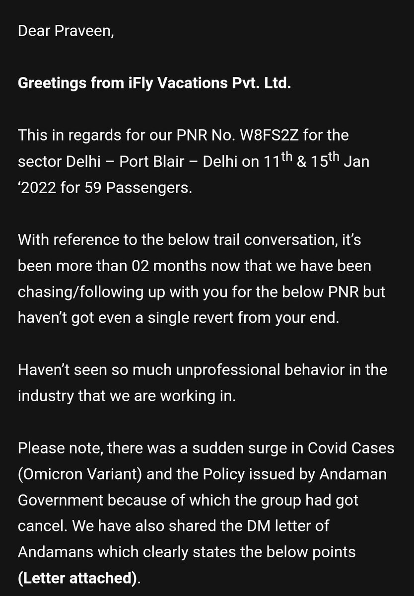 GirishOberoi4's tweet photo. The Images are self explanatory about the situation we have been facing for the past 3 months. We had to cancel our Andamans trip due to sudden surge in cases in 3rd wave for 59 ppl. Pls help in re scheduling @GoFirstairways @tourismgoi @DGCAIndia @JM_Scindia https://t.co/xTtVqASj9U