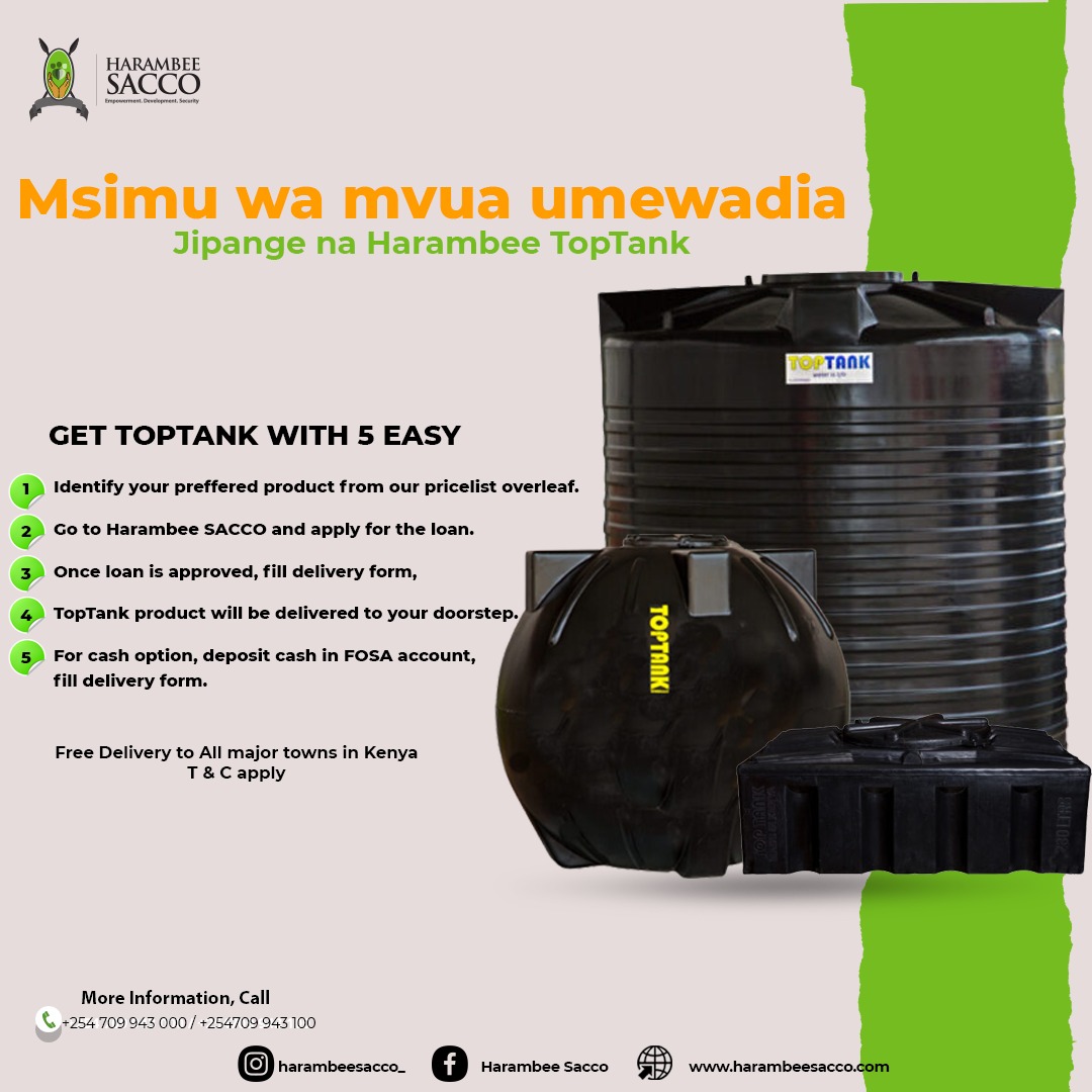 ntvkenya's tweet photo. SP: Msimu wa mvua umewadia, kwachua top tank uinuie mazao yako shambani... Delivery ni free Kenya mzima.
#MtejaKwanza
#TopTank
#RainySeason https://t.co/Biakf2MNgv