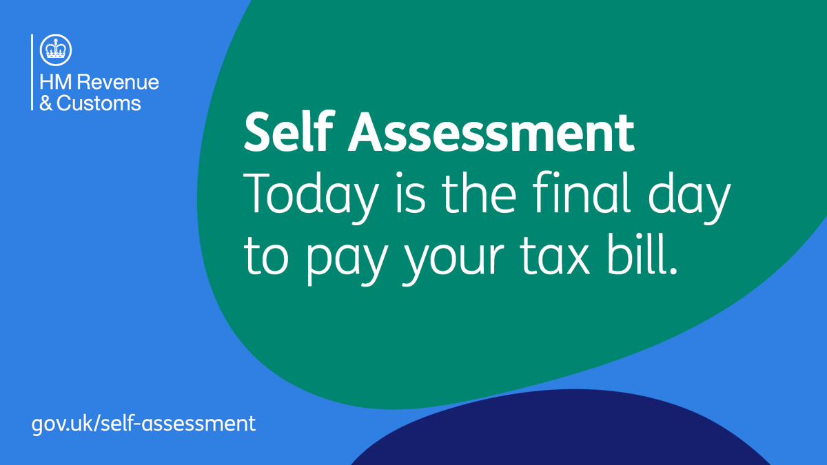 IMPORTANT: Today is the last day for Self Assessment customers to pay their 2020/21 tax bill, or set up a time to pay arrangement. Make sure you pay your tax bill today: gov.uk/pay-self-asses…