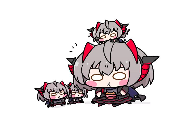 w (arknights) horns chibi white background grey hair simple background ahoge o o  illustration images