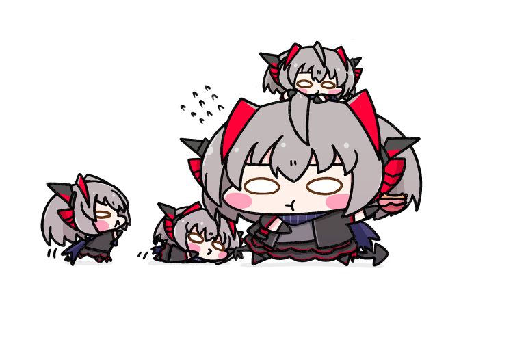 w (arknights) horns chibi white background grey hair simple background ahoge o o  illustration images