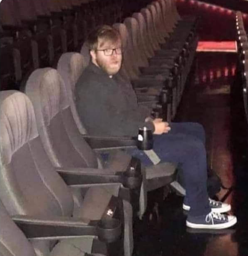 AdzzCx's tweet image. Saw #Morbius tonight and there was only one other dude there, took a pic and accidentally had flash on 💀💀