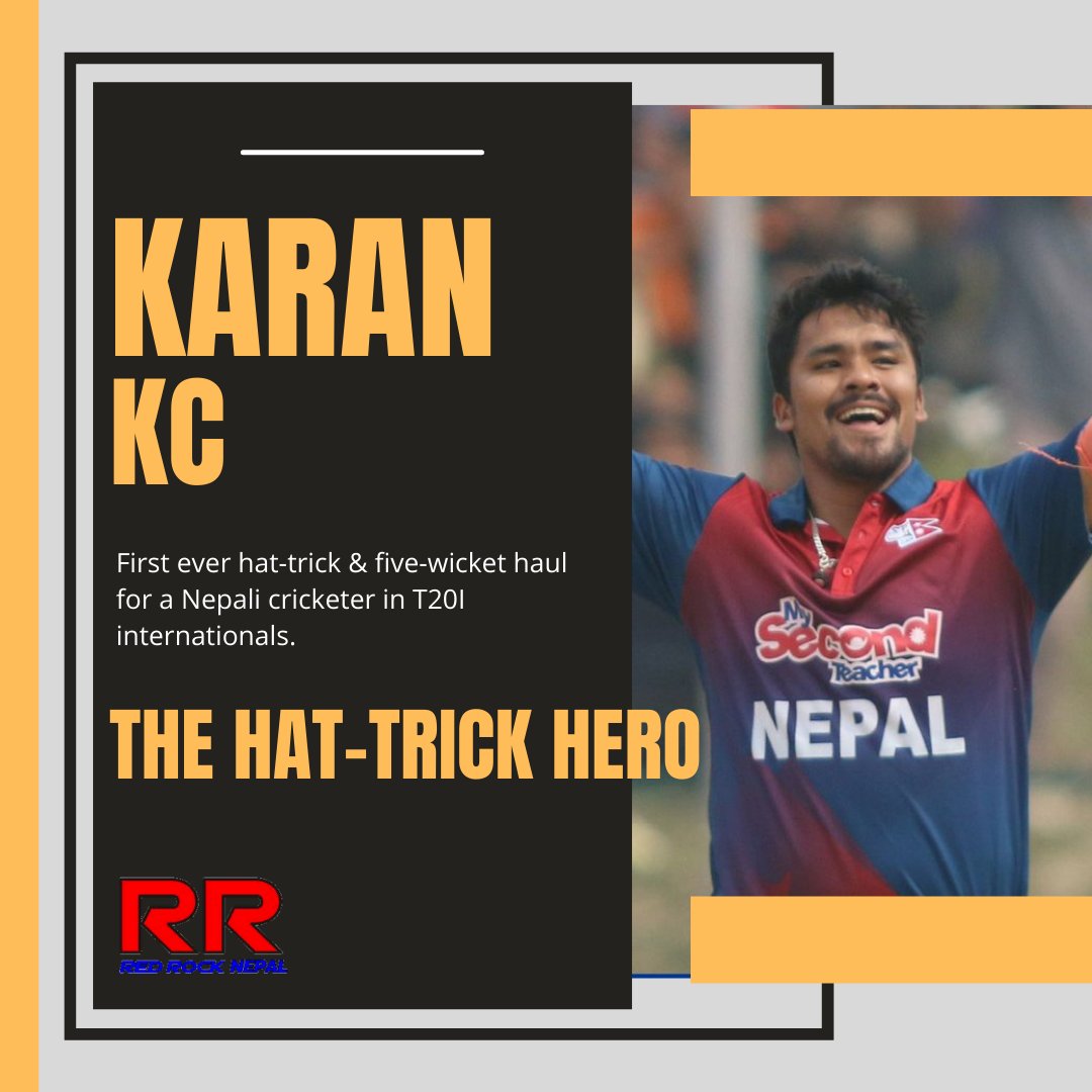 RedRockNepal's tweet photo. Etched in history books. 

Red Rocker Karan KC is first ever Nepali cricketer to take a hat-trick and register a five-wicket haul in T20 internationals.

Congratulations to all Nepali cricket fans.

PC: CAN
#RedRockNepal #KaranKC #NepalCricket #CricketNepal #NEPvPNG #PNGvNEP https://t.co/j19YnFgiQW