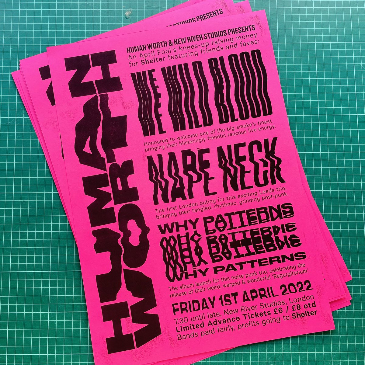 humanworthmusic's tweet photo. Tomorrow night people!!! Our April Foolβs charity night at @NewRiverStudios featuring beauts #WeWildBlood #NapeNeck & #WhyPatterns raising money for @Shelter ππ€π₯ Go grab your tickets while you can!! Limited Advance available: https://t.co/sw5EJZxksN https://t.co/G7kiJr6r9f