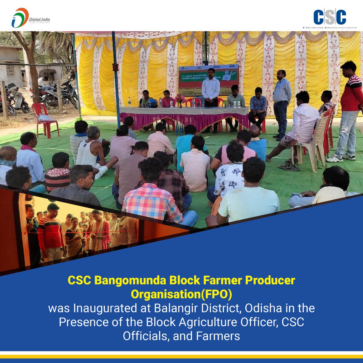 CSCegov_'s tweet photo. CSC Bangomunda Block Farmer Producer Organisation(FPO) was Inaugurated at Balangir District, #Odisha in the Presence of the Block Agriculture Officer, CSC Officials, and Farmers.
#CSC #DigitalIndia #RuralEmpowerment #CSCAgriculture #FridayMotivation #FridayFeeling #CSCFPO https://t.co/VM7oCS0140