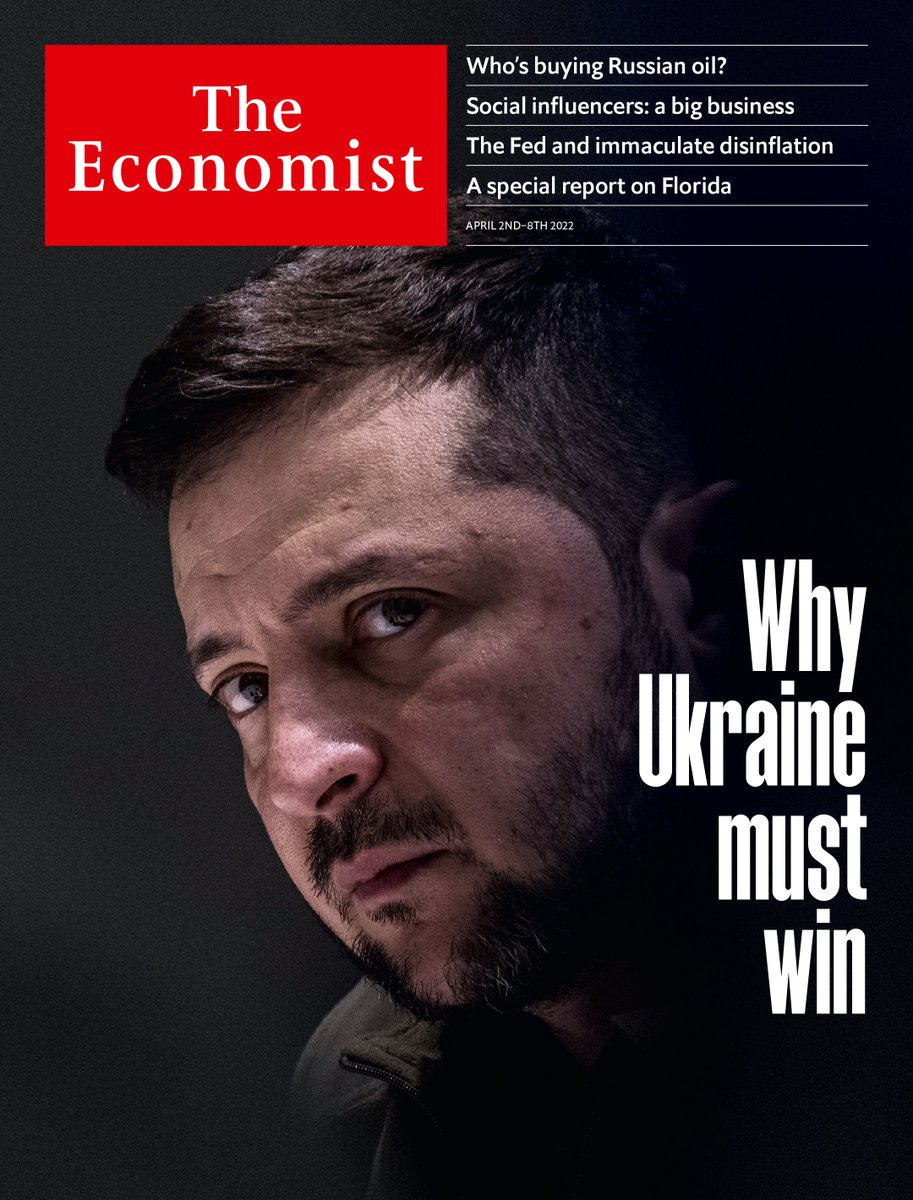 TheEconomist's tweet photo. A decisive victory for Ukraine could transform the security of Europe. Our latest cover story outlines what President Volodymyr Zelensky told us in the war room https://t.co/0zD6emRUoB https://t.co/DGElb0MAET