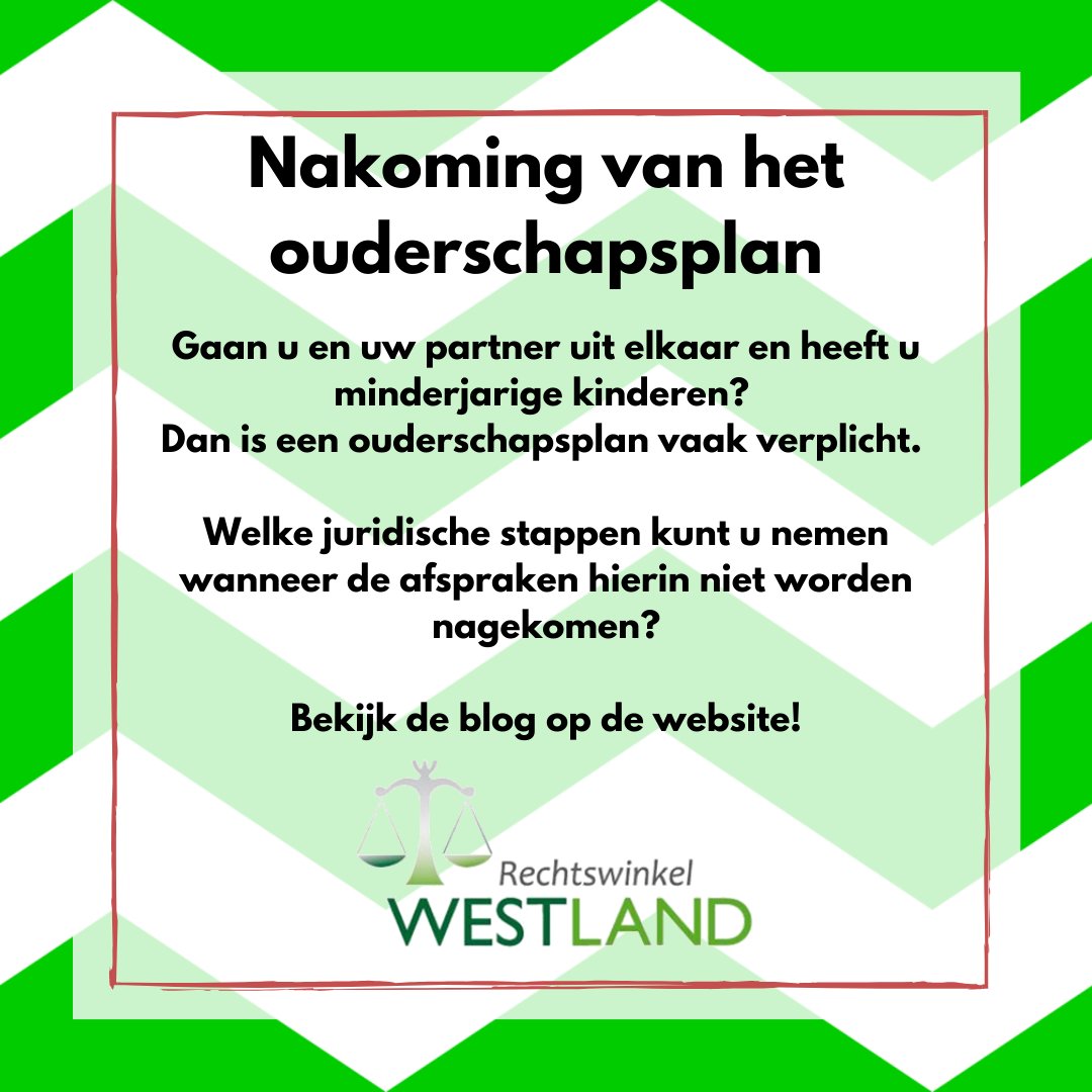 Welke juridische stappen kunnen worden gezet om de andere partij ertoe te bewegen de afspraken alsnog na te komen, met name wat betreft het ouderschapsplan?

Bekijk de blog op onze website!
wetswinkelwestland.nl/2022/03/31/nak…