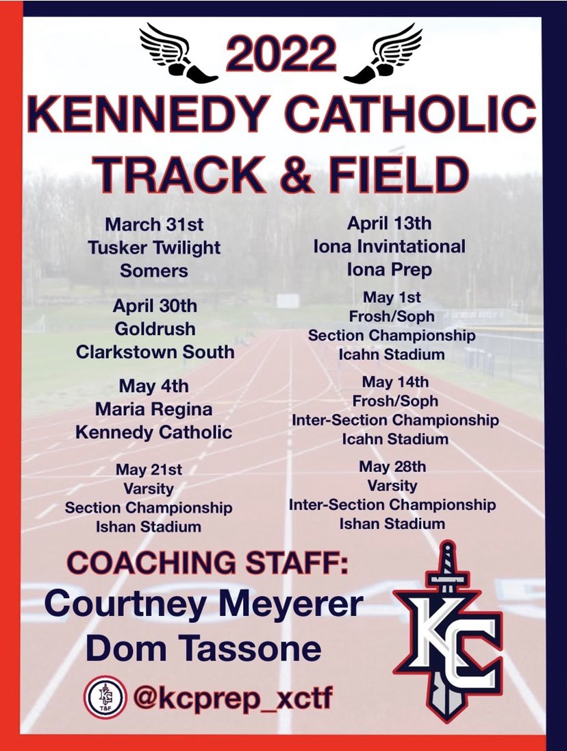 kcprep_xctf's tweet image. 2022 Spring Track Schedule! @KennedyGaels @HaggertyNancy