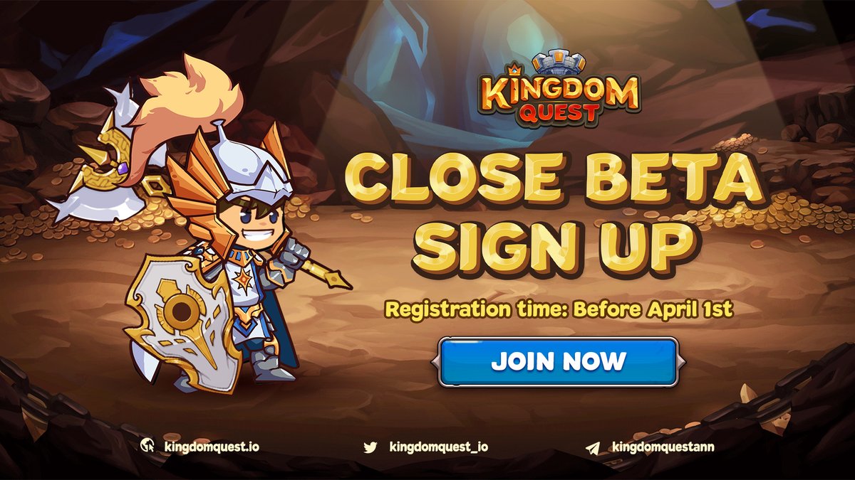 kingdomquest_io's tweet photo. 🌟 KINGDOM QUEST CLOSE BETA SIGN-UP 🌟

🔥 We are delighted to announce that BETA TEST REGISTRATION FORM is open. Let’s become the very first 1000 chevaliers in our Kingdom. 

Sign Up Right Now: https://t.co/wJVPCc5clD

🛑 Spoiler alert: Test game but get real rewards! https://t.co/9QCAB9ab4N