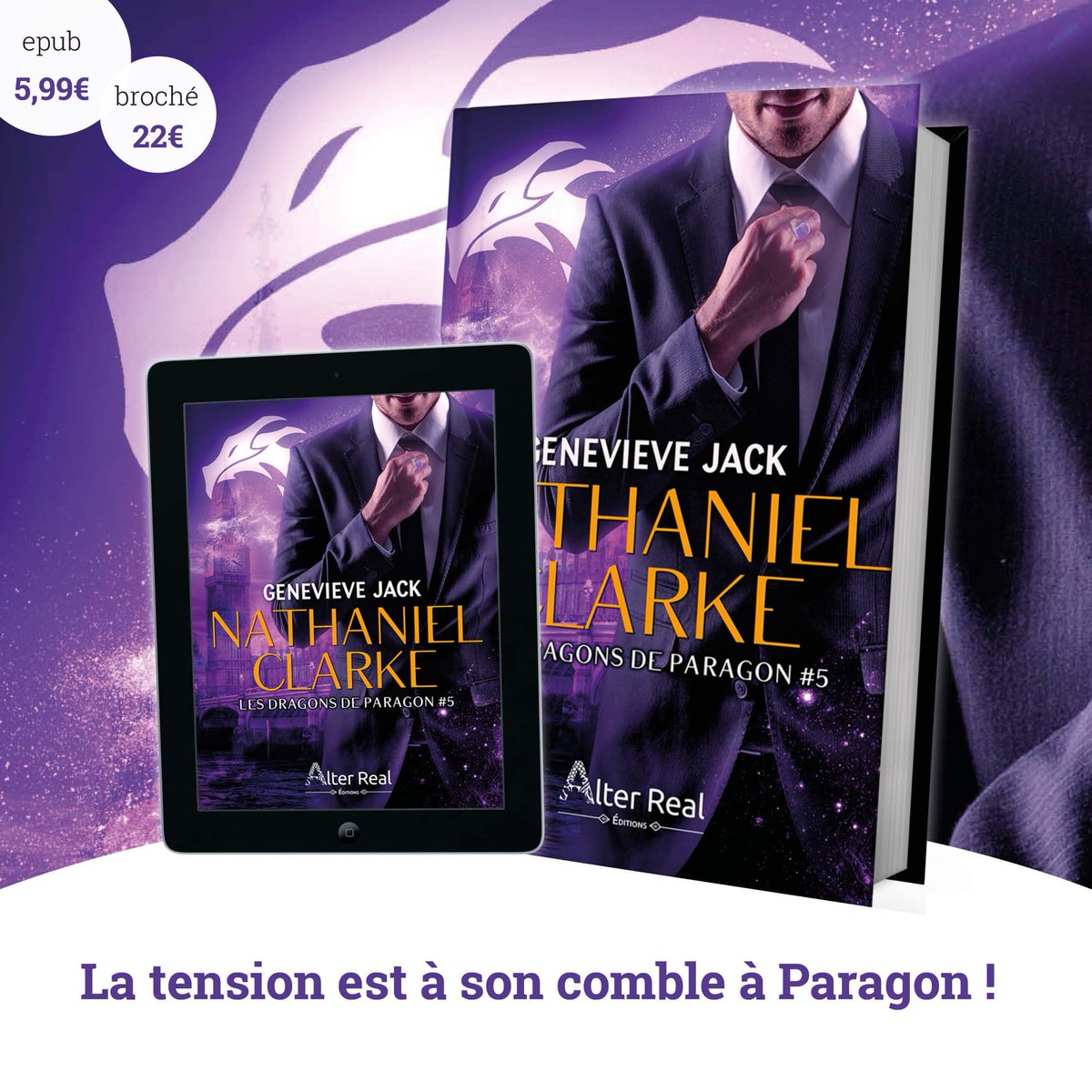 [#Sortie J-1]
Les dragons de Paragon T5 de <a href="/Genevieve_Jack/">Author Genevieve Jack📚</a> sort demain et, fait exceptionnel, l'auteure est en France 😱 à la RARE Paris, ce samedi, avec plein de goodies ‼️ 😍🎁 Retrouvez-là à côté de notre stand "Hall Ternes". ✍️📚🤩