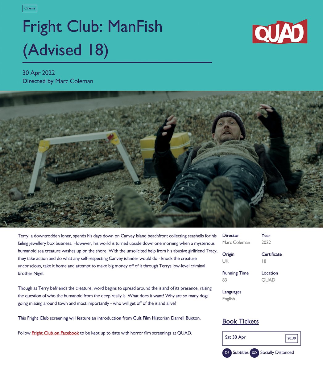 Next stop on the #ManFishMovieMagicalFestivalTour, we’re off to the <a href="/derbyquad/">Derby QUAD</a> next month, playing as part of their monthly Fright Club. We’re really excited and if you’re in the area, grab a ticket!

#manfishmovie #SupportIndieFilm #britishcomedy #comedyhorror