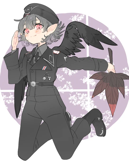 射命丸で軍服!!
黒に赤、映えますね! 
